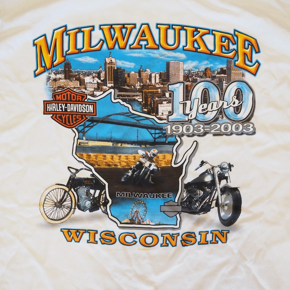 Harley-Davidson T-Shirt Mens XL Milwaukee 100th Anniversary 1903-2003 USA Made